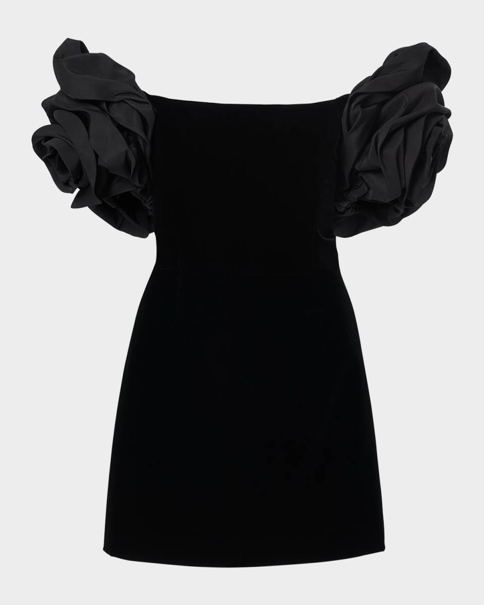 Floral Off-Shoulder Velvet Mini Dress